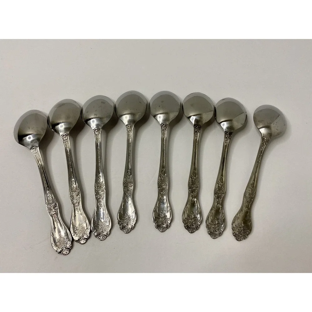 Rogers Co Stainless Steel Flatware China Love Joy Soup Spoons Set Of 8